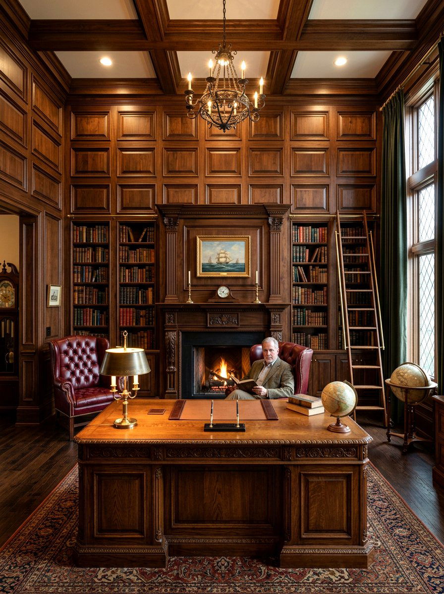 Symmetric Coffered Wall - 30 office wall molding ideas
