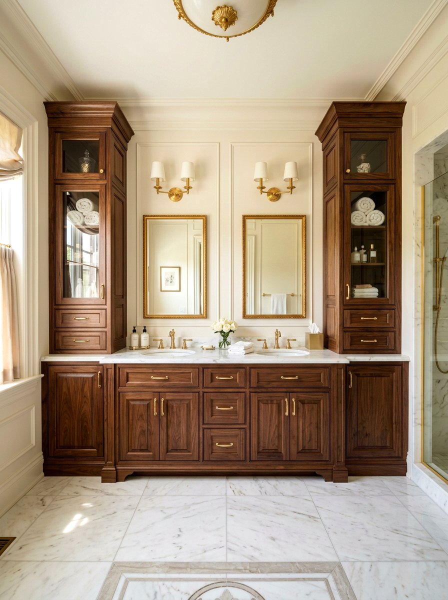 Symmetric Double Sink Tower - 30 vanity tower storage ideas