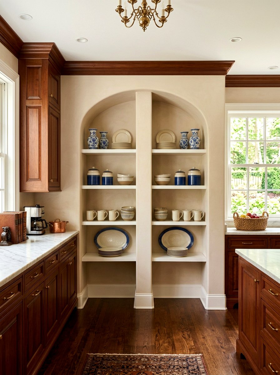 Symmetrical Alcove Kitchen Shelving - 30 open shelving kitchen decor ideas