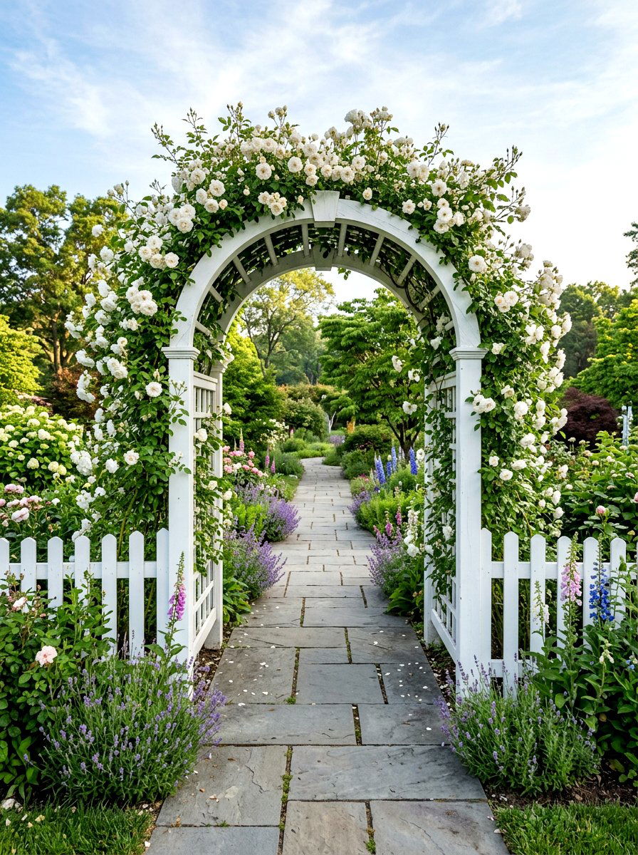 Symmetrical Arched Arbor Entrance - 30 symmetrical front yard ideas