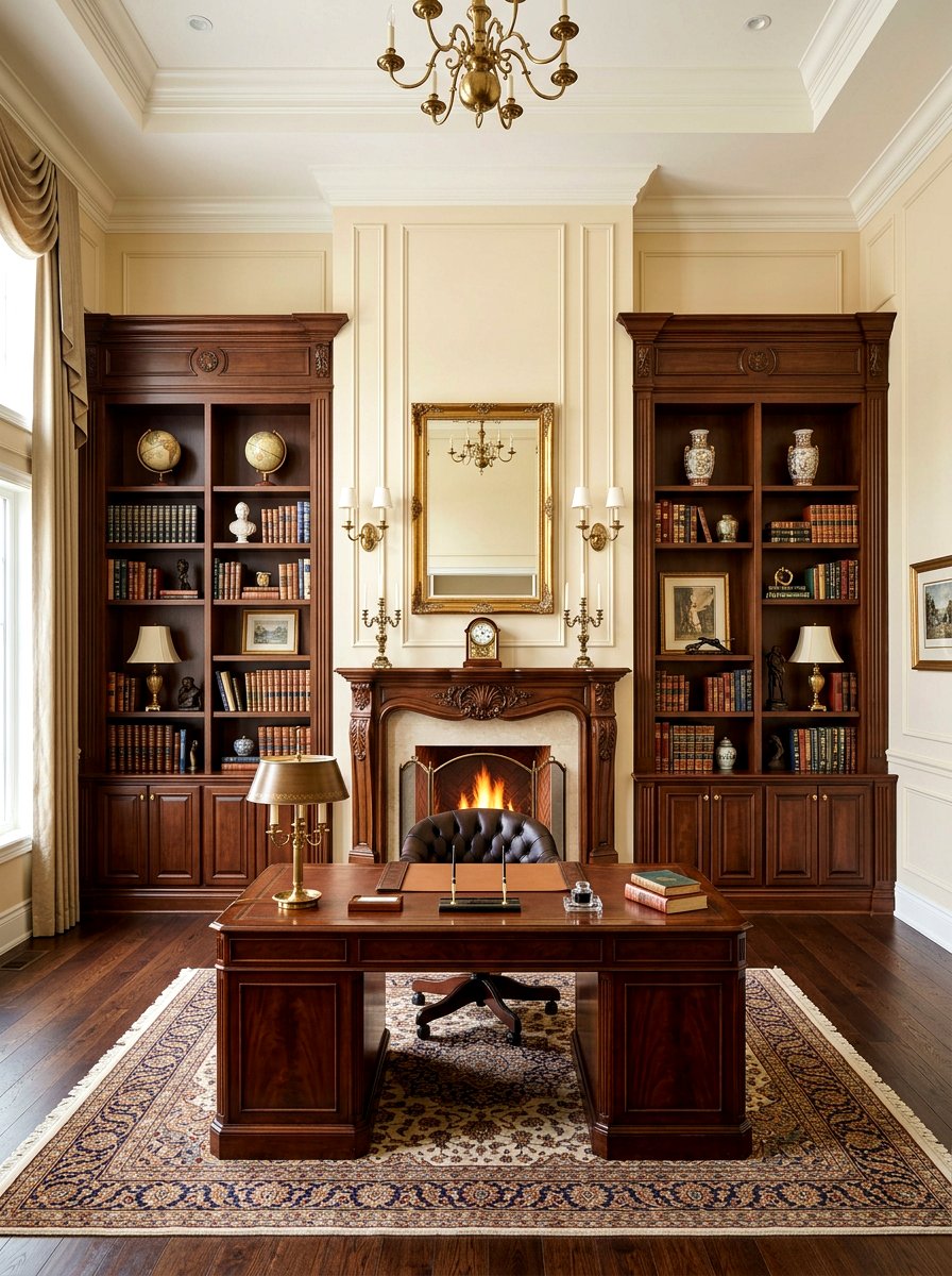 Symmetrical Bookshelf Wall Office - 30 bookshelf wall office ideas
