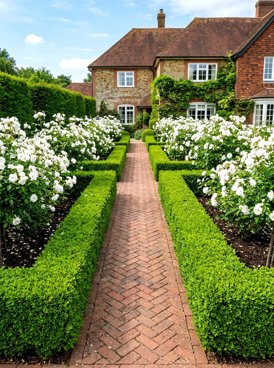 Symmetrical Boxwood Border - 30 side yard flower bed ideas