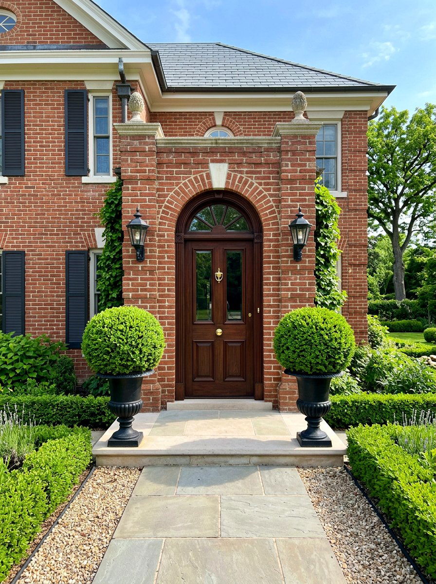 Symmetrical Boxwood Front Door Planter - 30 front door planter ideas