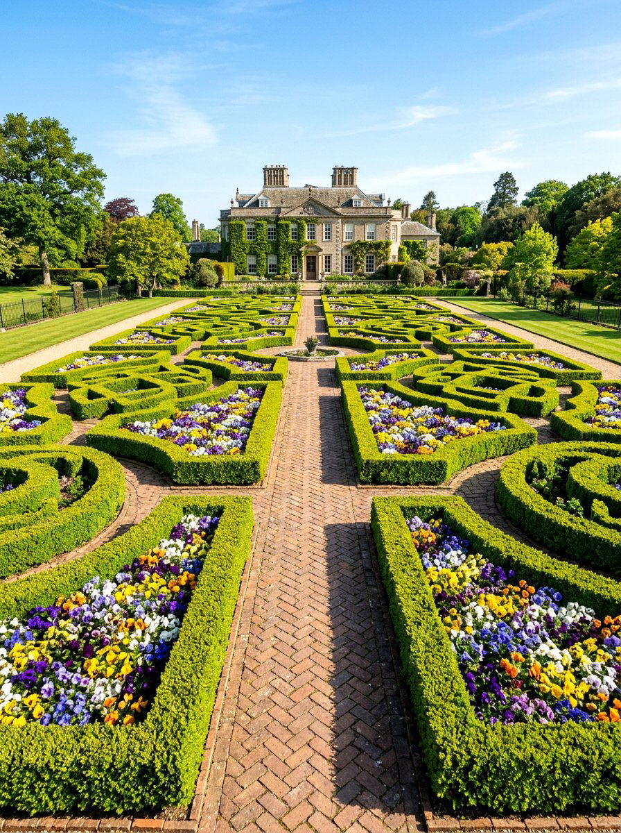 Symmetrical Boxwood Parterre Garden - 30 symmetrical front yard ideas