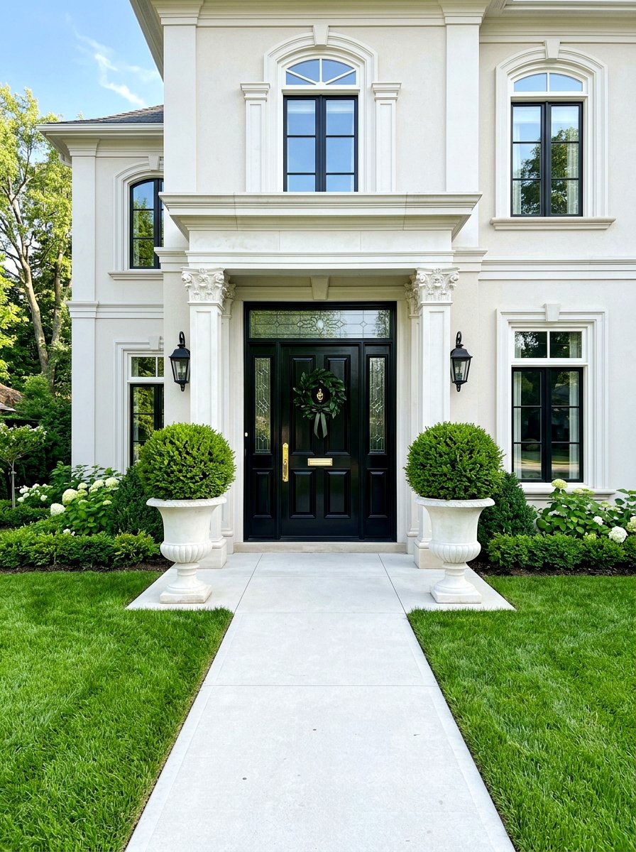 Symmetrical Boxwood - 30 house entrance landscaping ideas