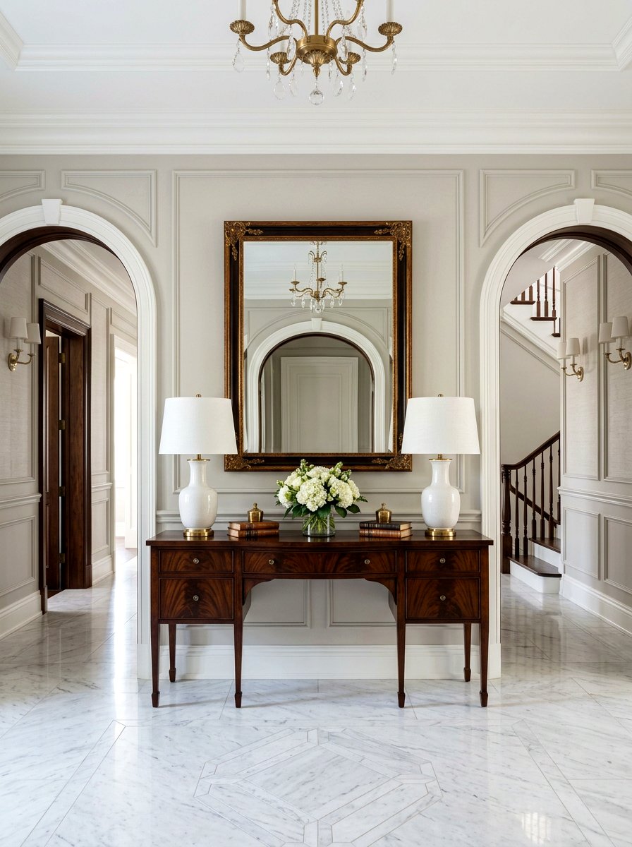 Symmetrical Console Entryway - 30 quiet luxury entryway ideas