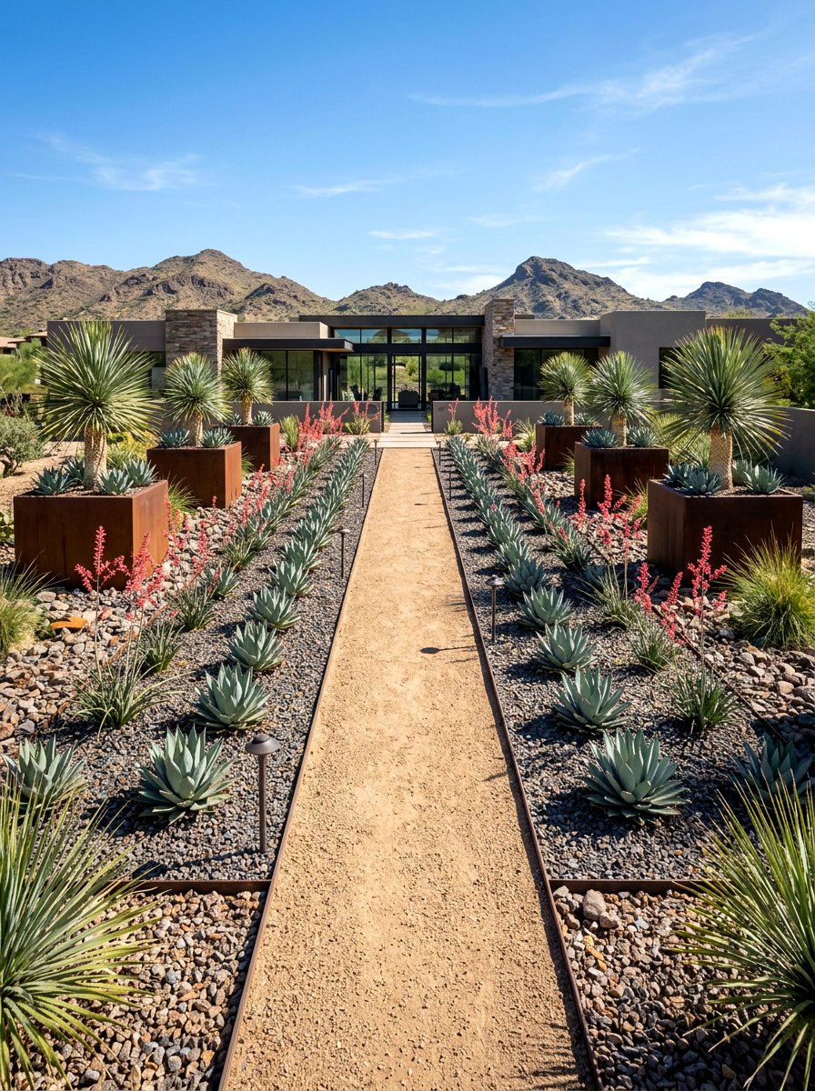 Symmetrical Contemporary Xeriscape Yard - 30 symmetrical front yard ideas