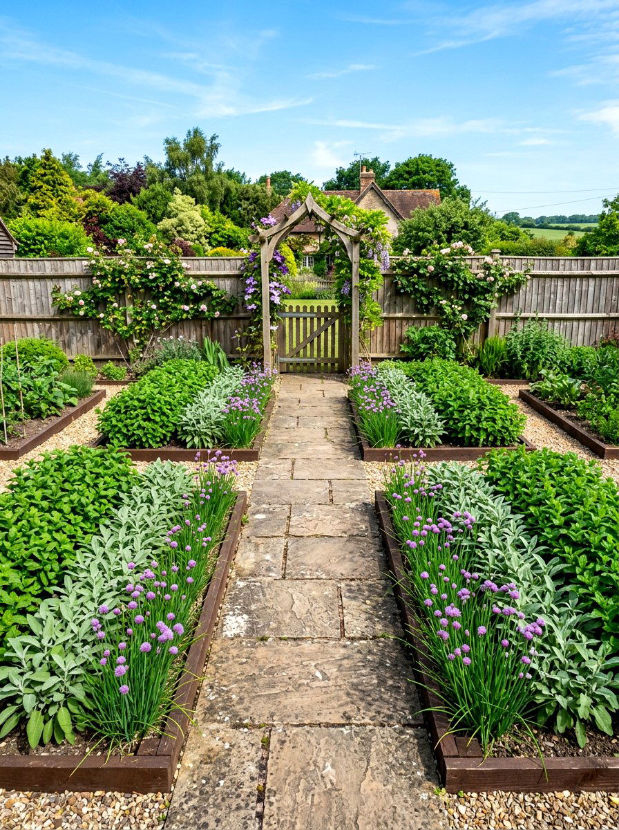 Symmetrical Culinary Herb Layout - 30 herb knot garden ideas