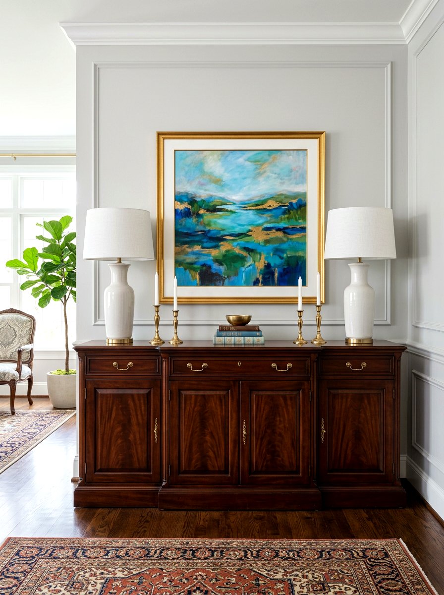 Symmetrical Decor Sideboard - 30 buffet table decor ideas