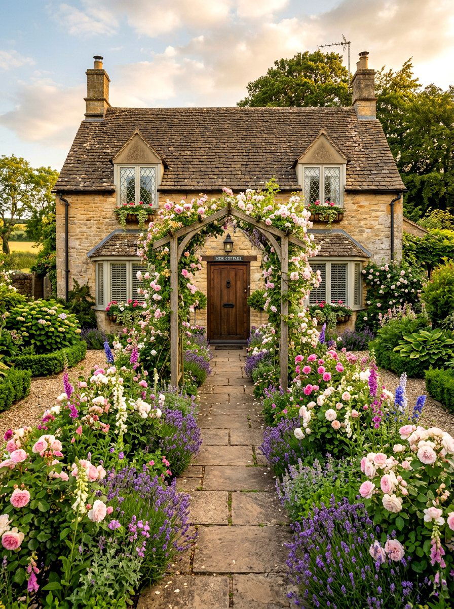 Symmetrical English Cottage Frontage - 30 symmetrical front yard ideas