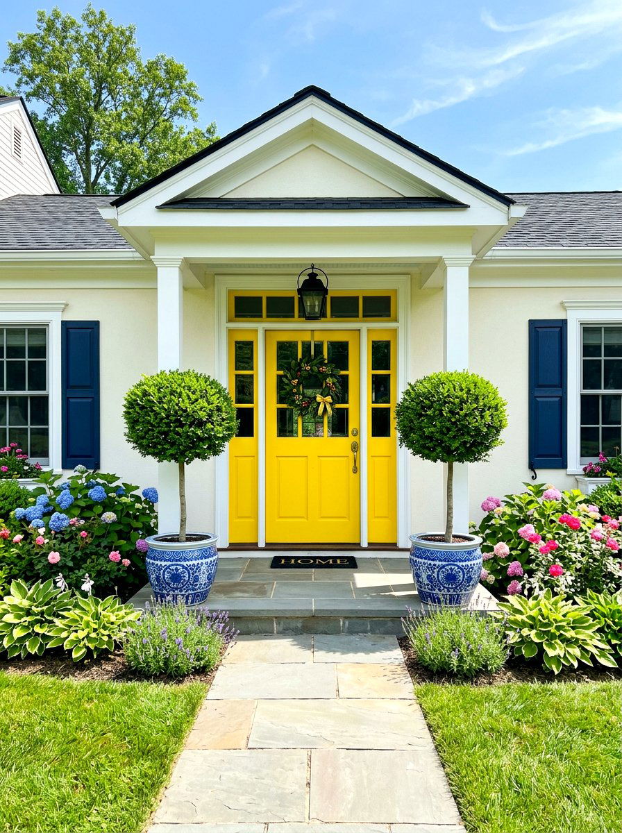 Symmetrical Entrance Topiary - 30 front porch topiary ideas