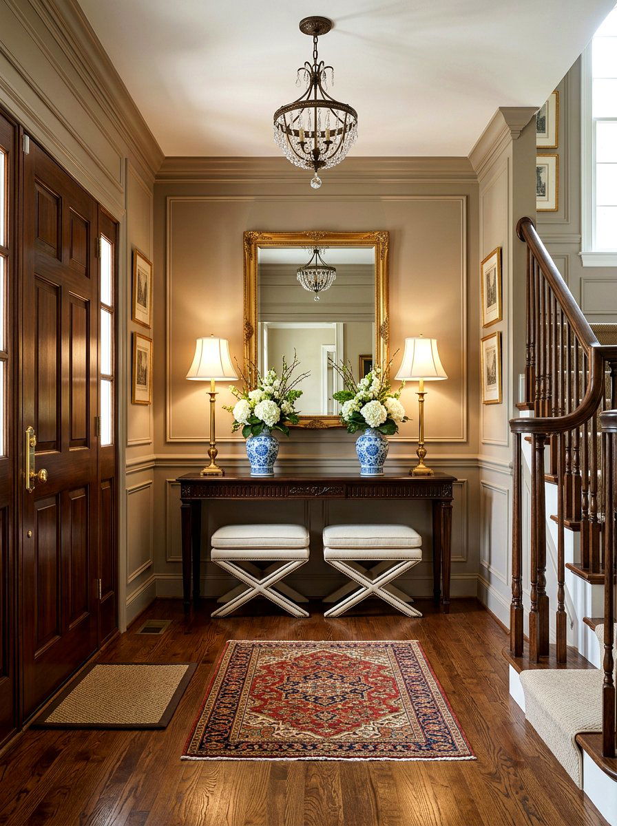 Symmetrical Entryway Console - 30 layered entry table ideas