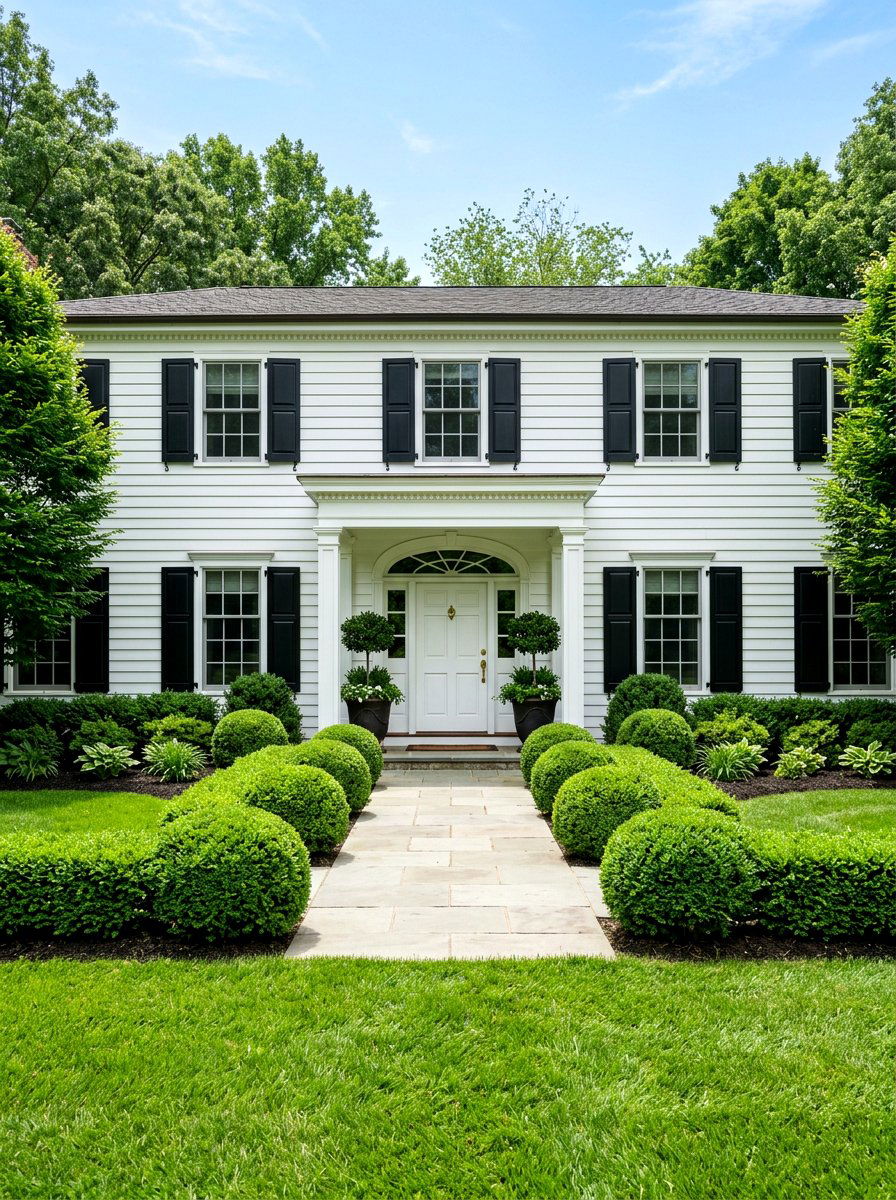 Symmetrical Entryway Hedges - 30 foundation flower bed ideas