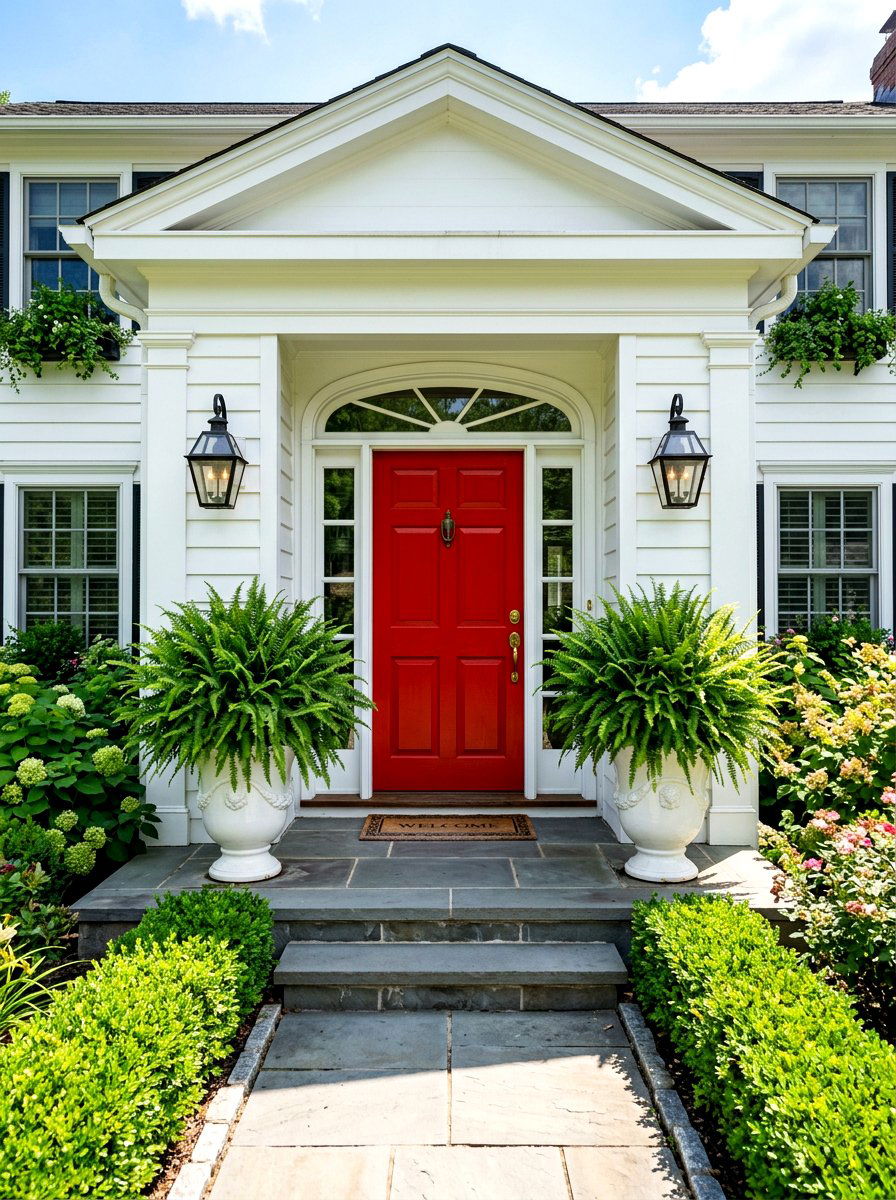Symmetrical Fern Entrance - 30 fern filled front porch ideas