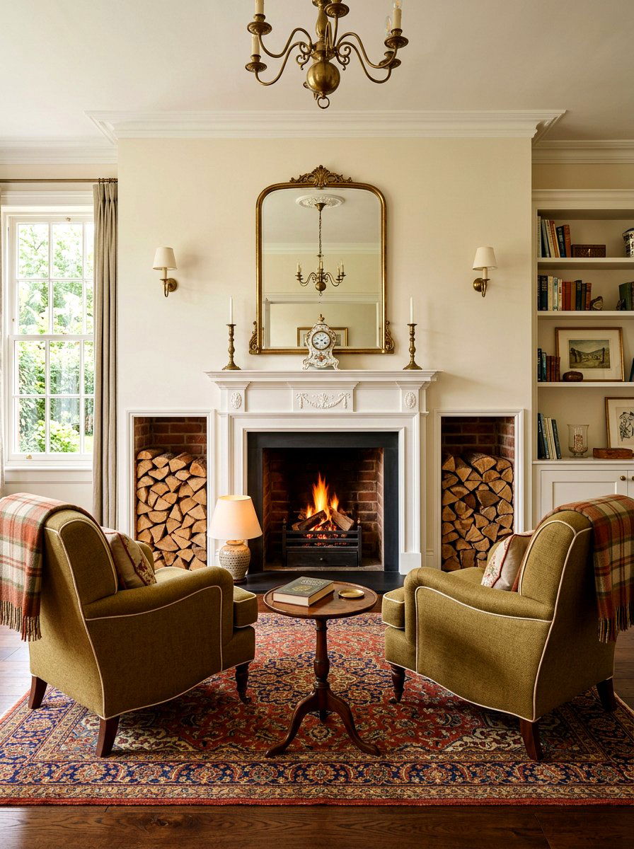 Symmetrical Fireplace Log Cubby - 30 firewood storage wall ideas