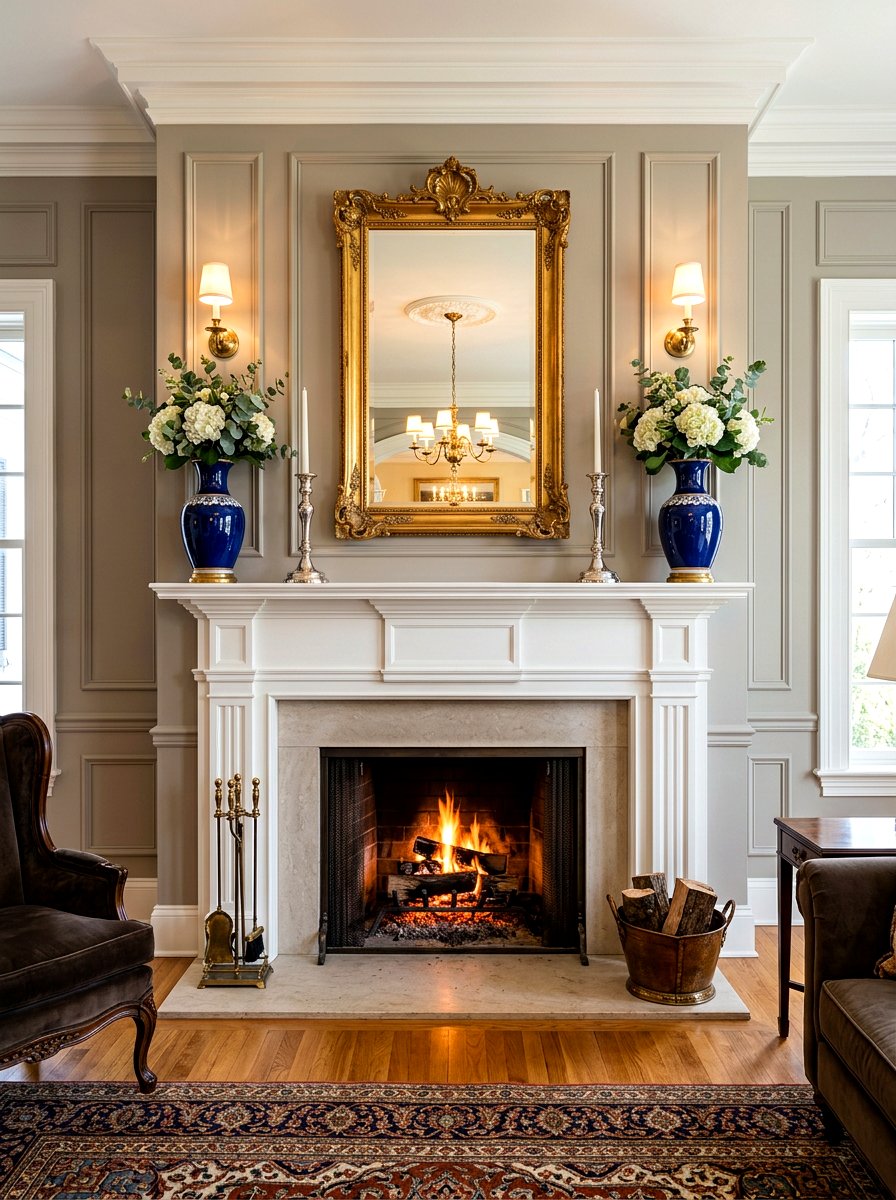 Symmetrical Fireplace Shelf - 30 shelfie decor ideas