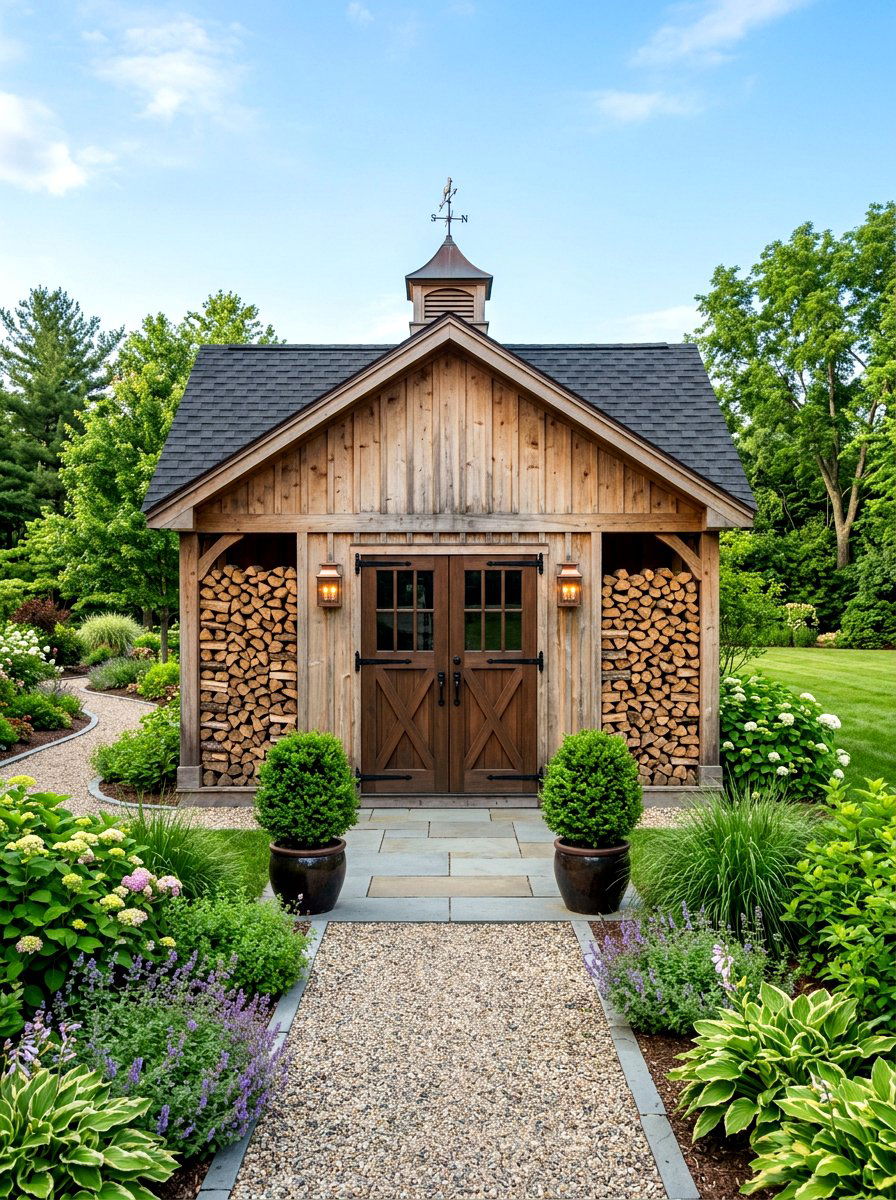 Symmetrical Firewood Shed Siding - 30 wood storage shed ideas