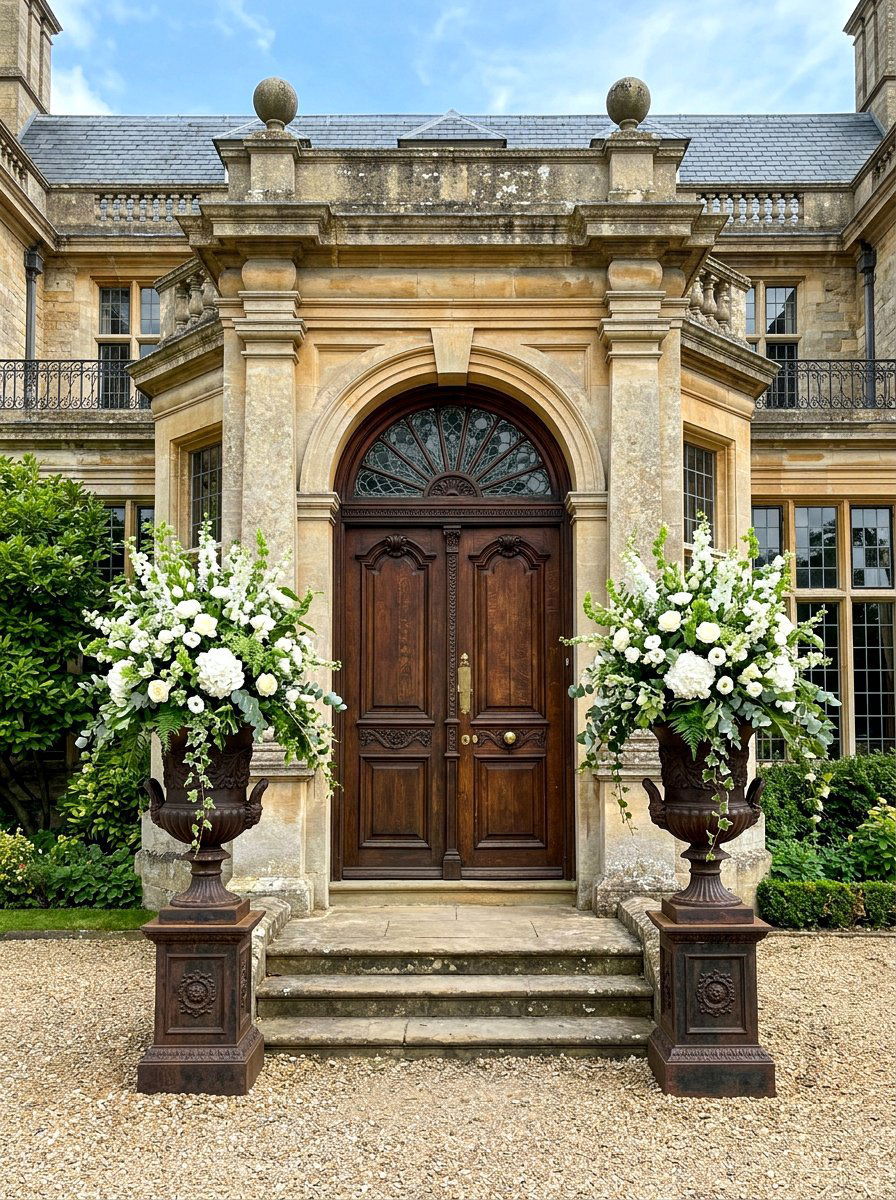 Symmetrical Floral Urns - 30 floral doorway ideas