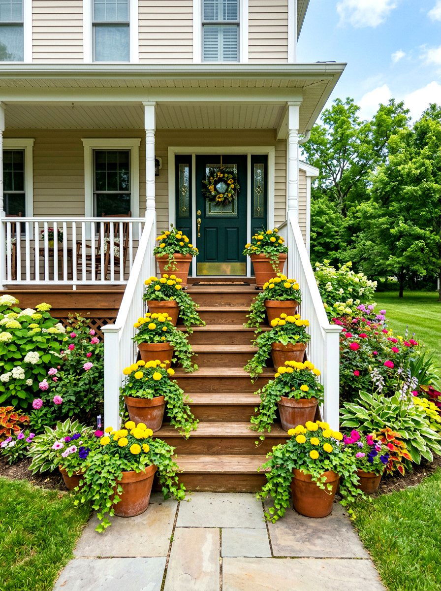 Symmetrical Flower Pots - 30 front porch symmetry ideas