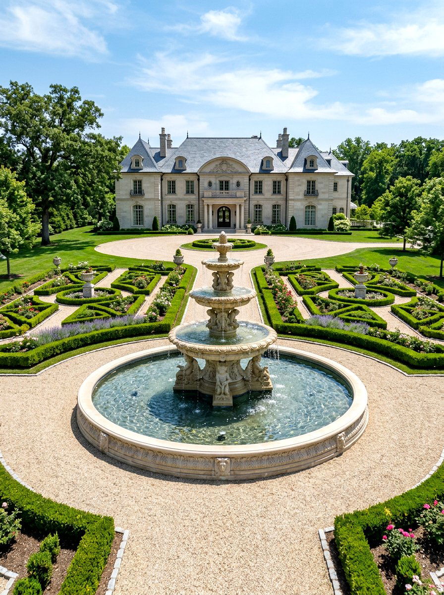 Symmetrical Formal Fountain Landscape - 30 symmetrical front yard ideas