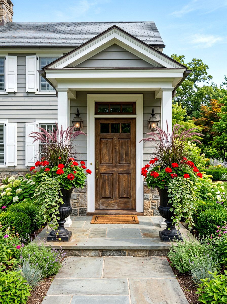 Symmetrical Front Door Planters - 30 porch planter arrangement ideas