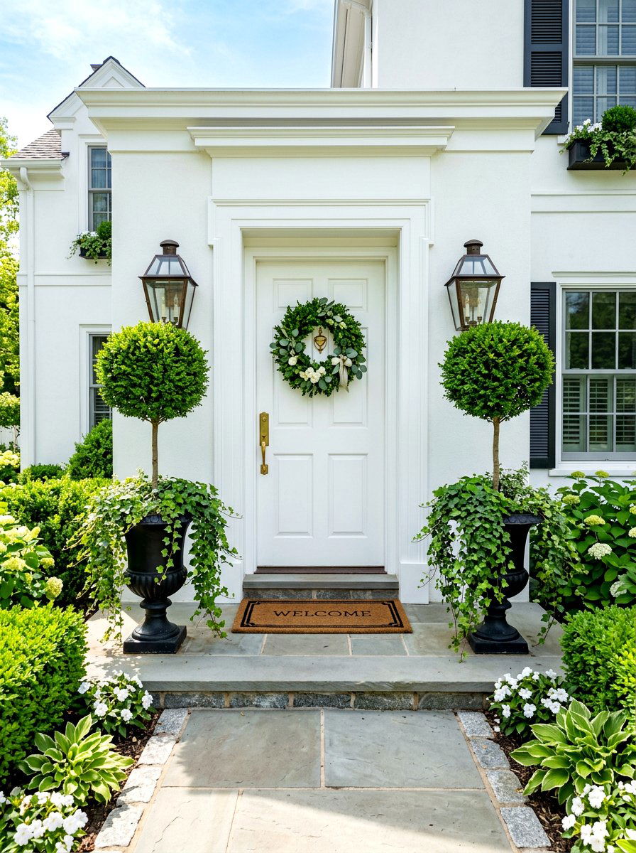 Symmetrical Front Door Planters - 30 front stoop garden ideas