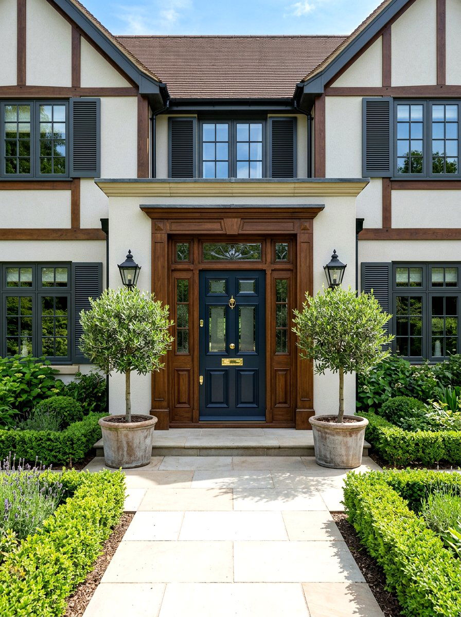 Symmetrical Front Door - 30 potted olive tree entry ideas