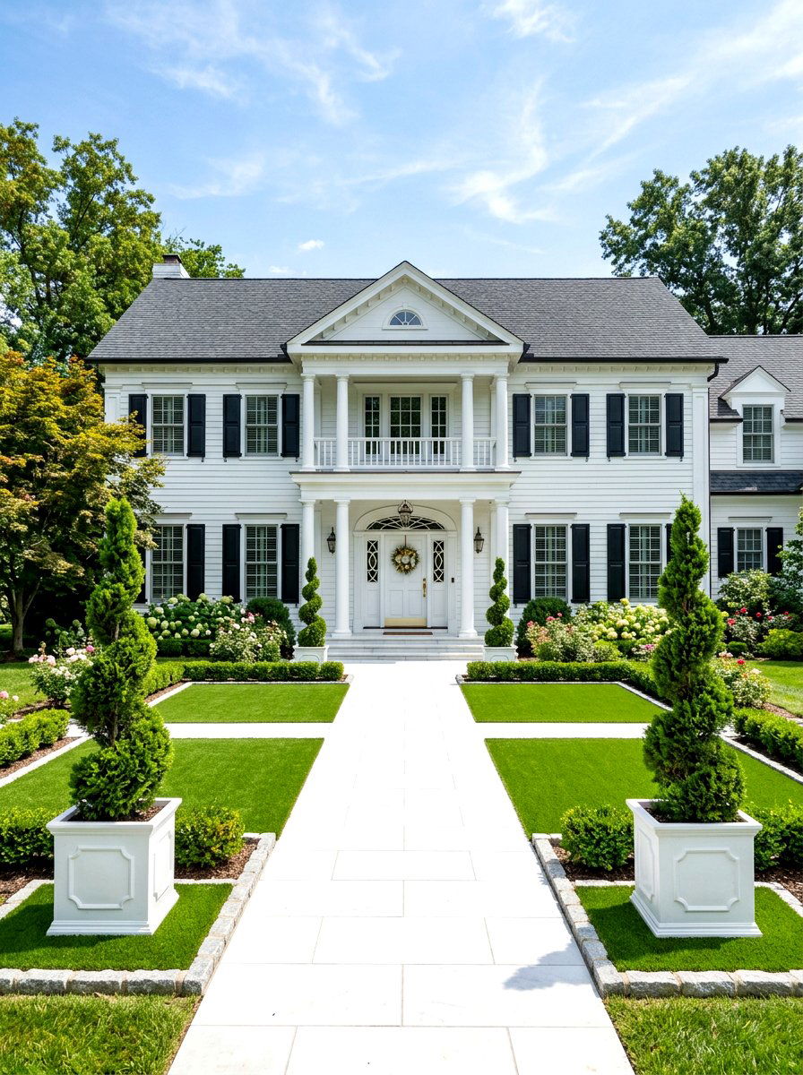 Symmetrical Front Entry - 30 artificial grass front yard ideas