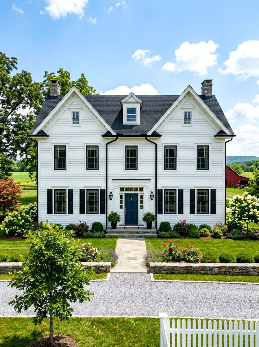 Symmetrical Front Facade - 30 farmhouse front facade ideas