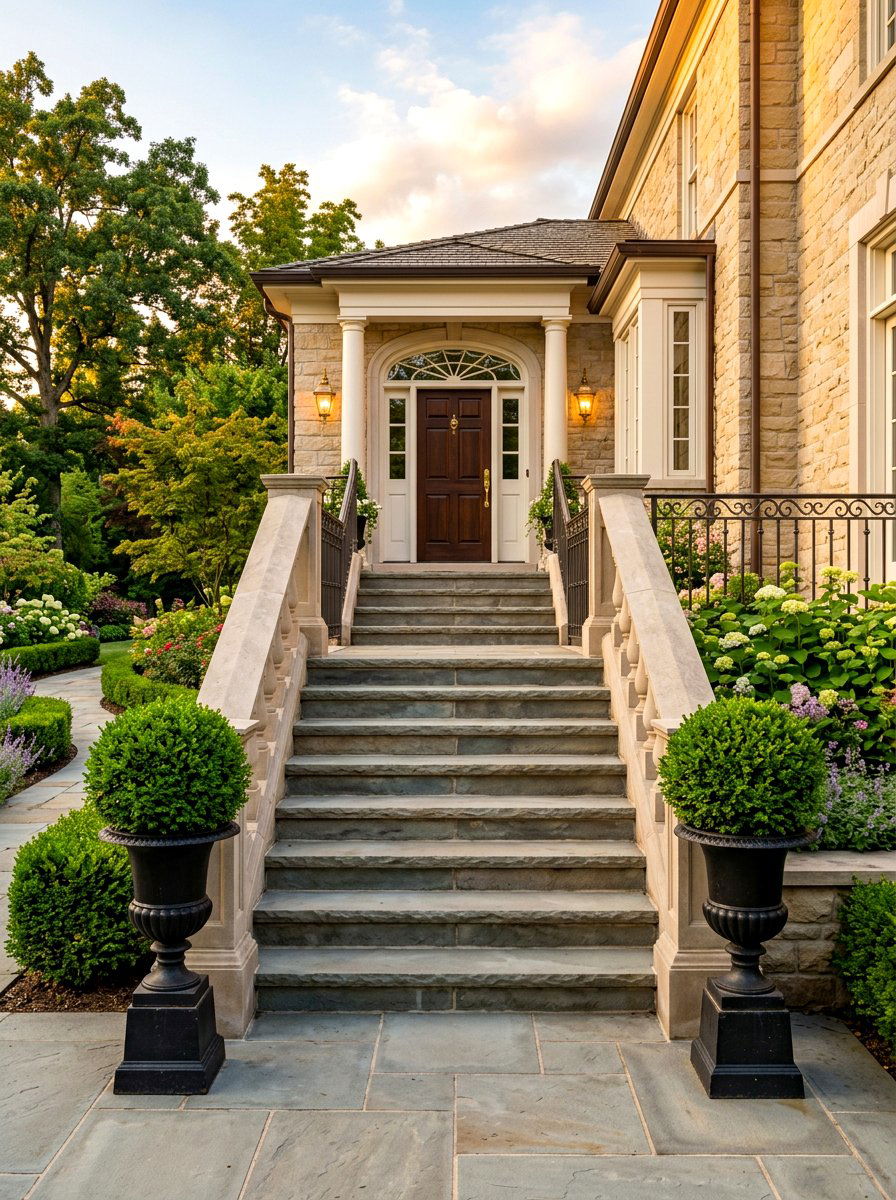 Symmetrical Front Step Planter - 30 porch steps flower pot ideas