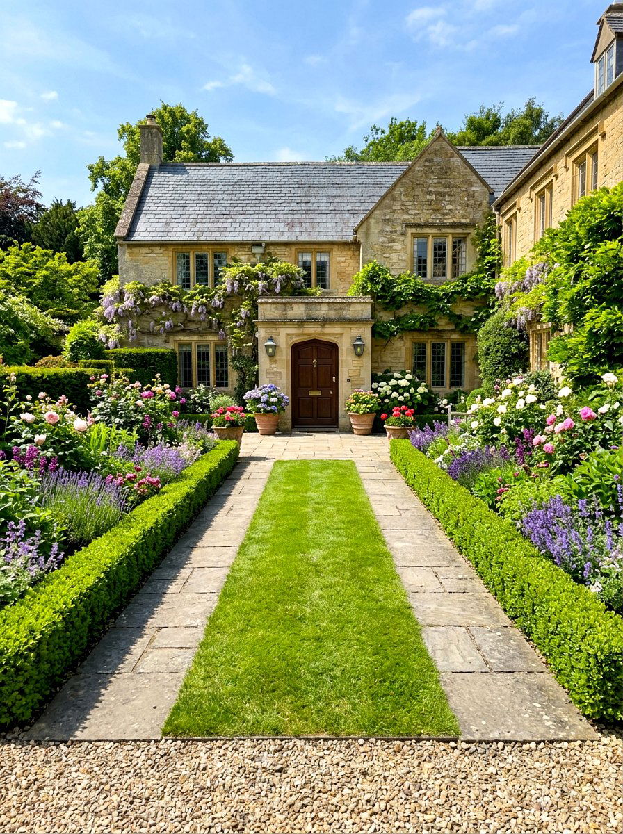 Symmetrical Garden Paths - 30 quiet luxury exterior ideas