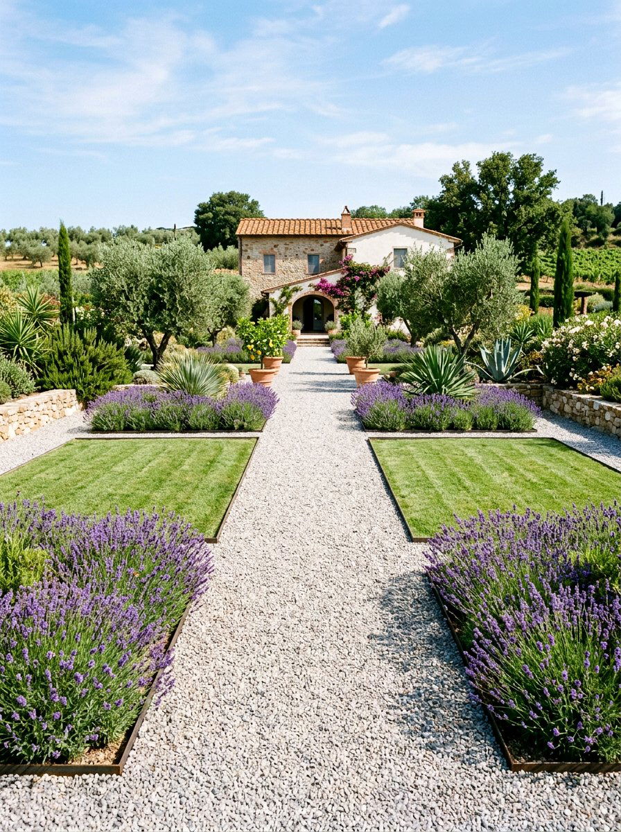 Symmetrical Gravel Path Yard - 30 symmetrical front yard ideas