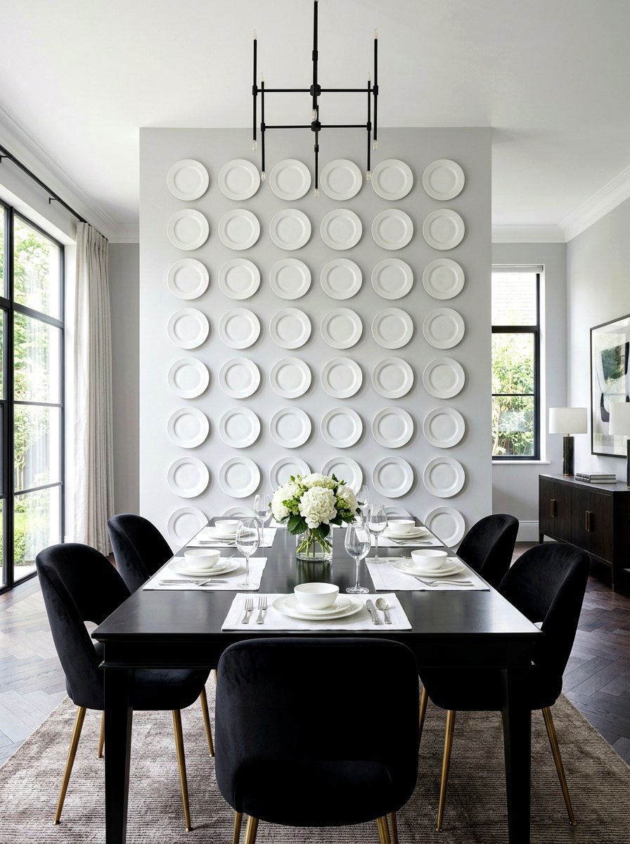 Symmetrical Grid Plate Wall - 30 plate wall dining room ideas