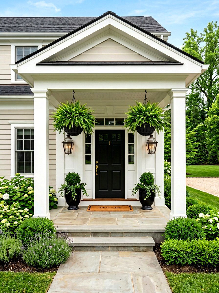 Symmetrical Hanging Fern Porch - 30 hanging fern porch ideas
