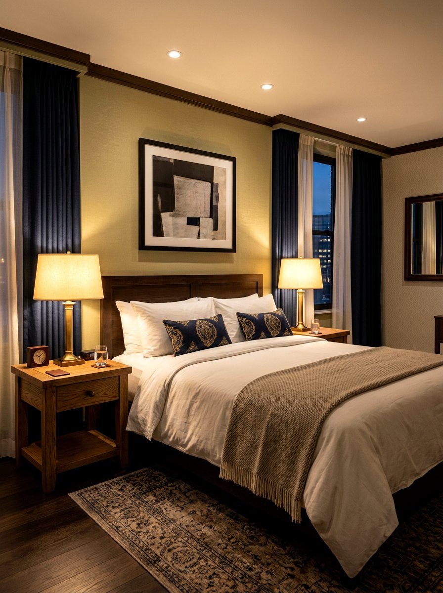 Symmetrical Hotel Lighting - 30 hotel style bedroom ideas