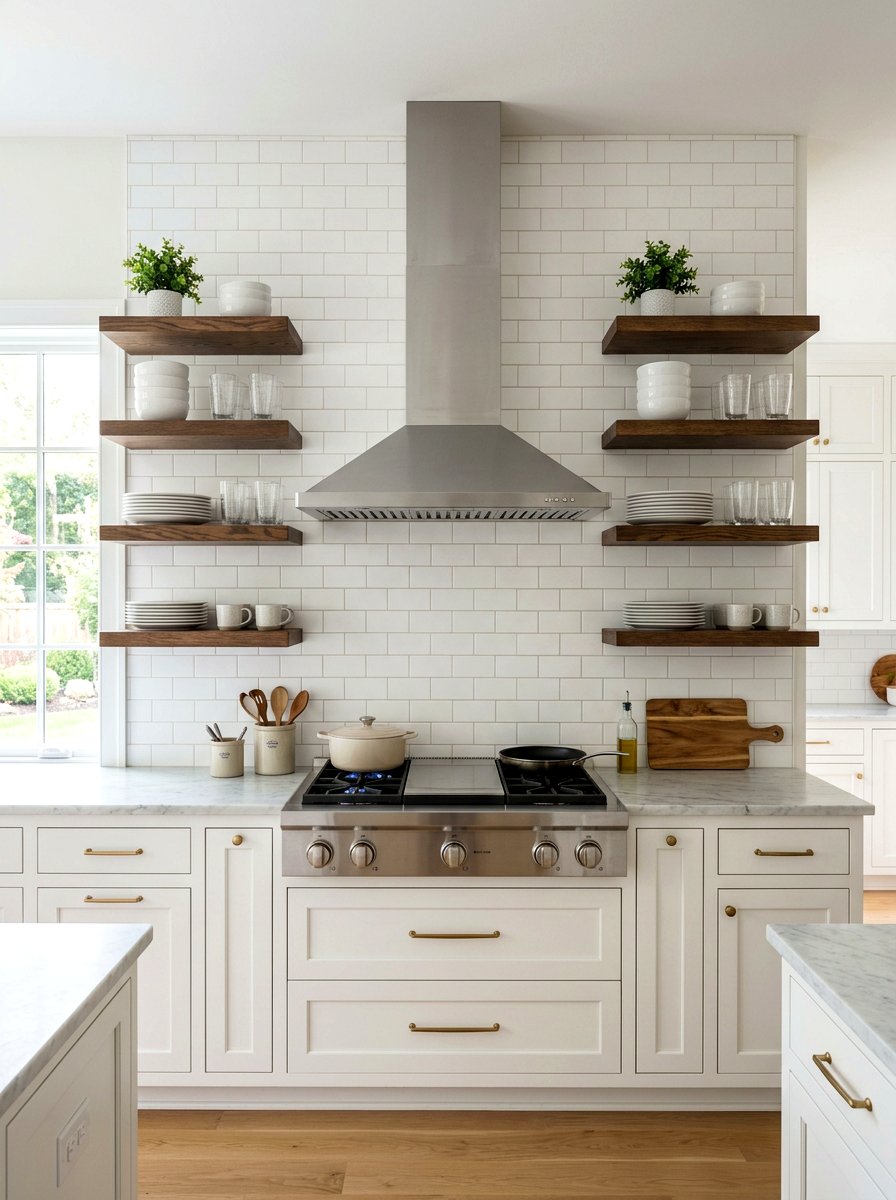 Symmetrical Kitchen Open Shelves - 30 kitchen open shelf styling ideas