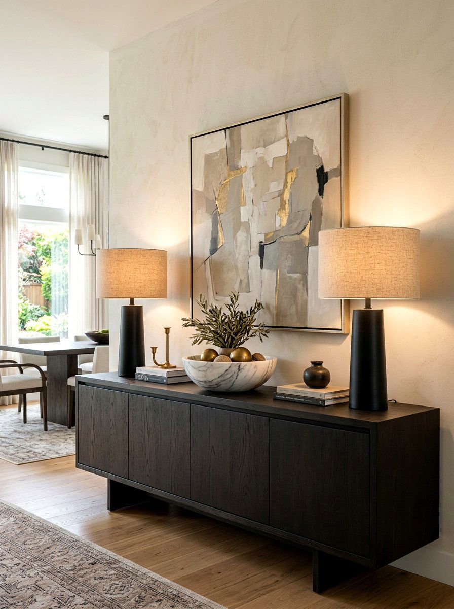 Symmetrical Lamp Placement - 30 buffet table styling ideas