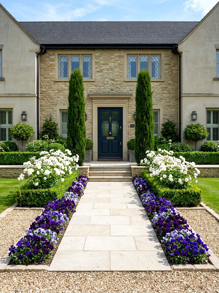 Symmetrical Layered Entrance Garden - 30 layered front yard landscaping ideas
