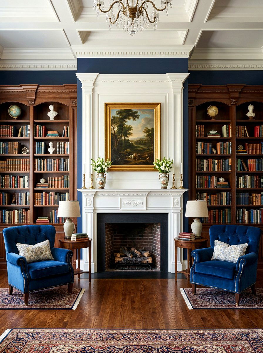 Symmetrical Library Fireplace Wall - 30 library fireplace ideas
