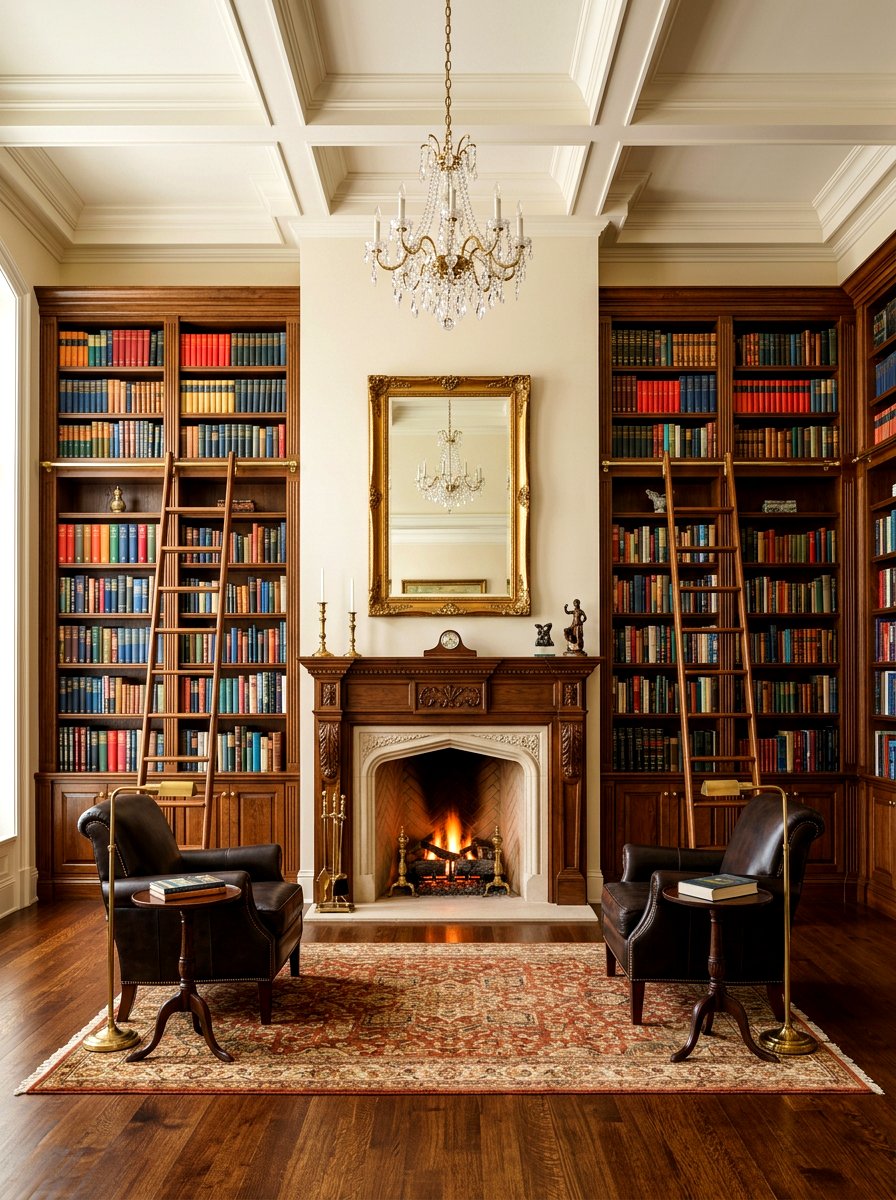Symmetrical Library Shelves - 30 ladder library office ideas