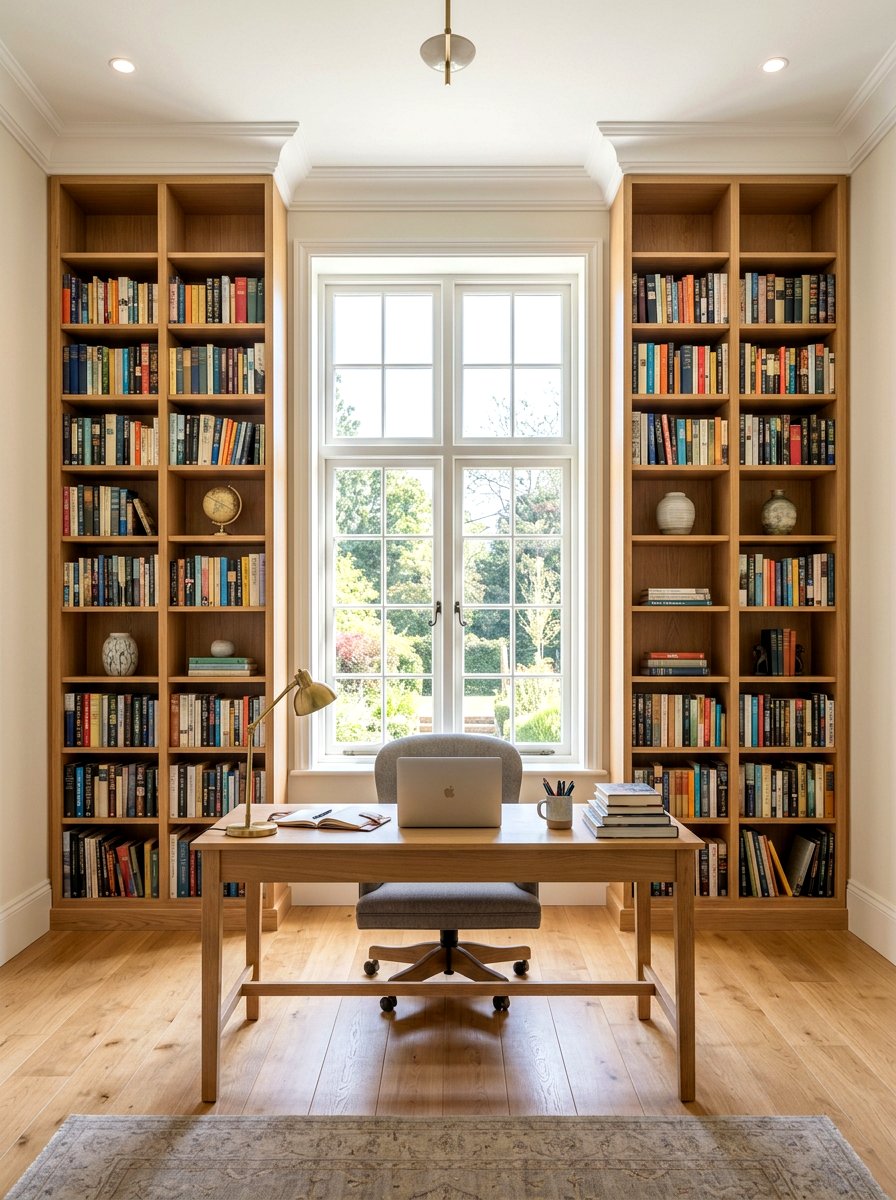 Symmetrical Library Shelving - 30 classic office library ideas