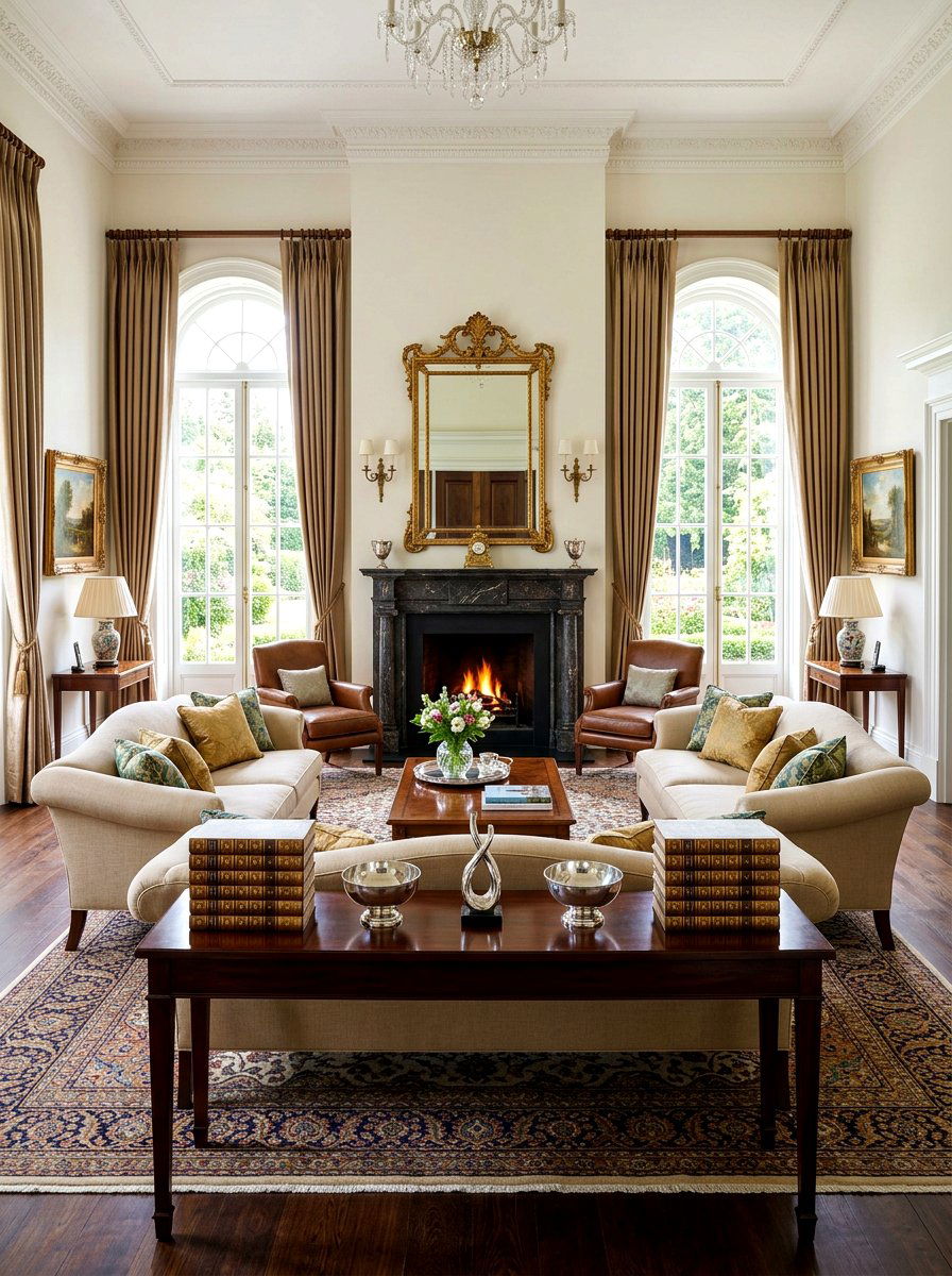 Symmetrical Living Room Book Stacks - 30 coffee table book styling ideas