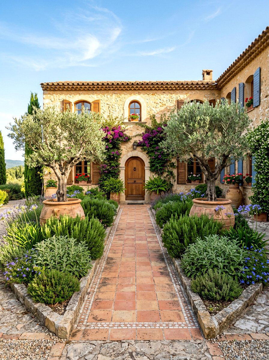 Symmetrical Mediterranean Front Landscape - 30 symmetrical front yard ideas