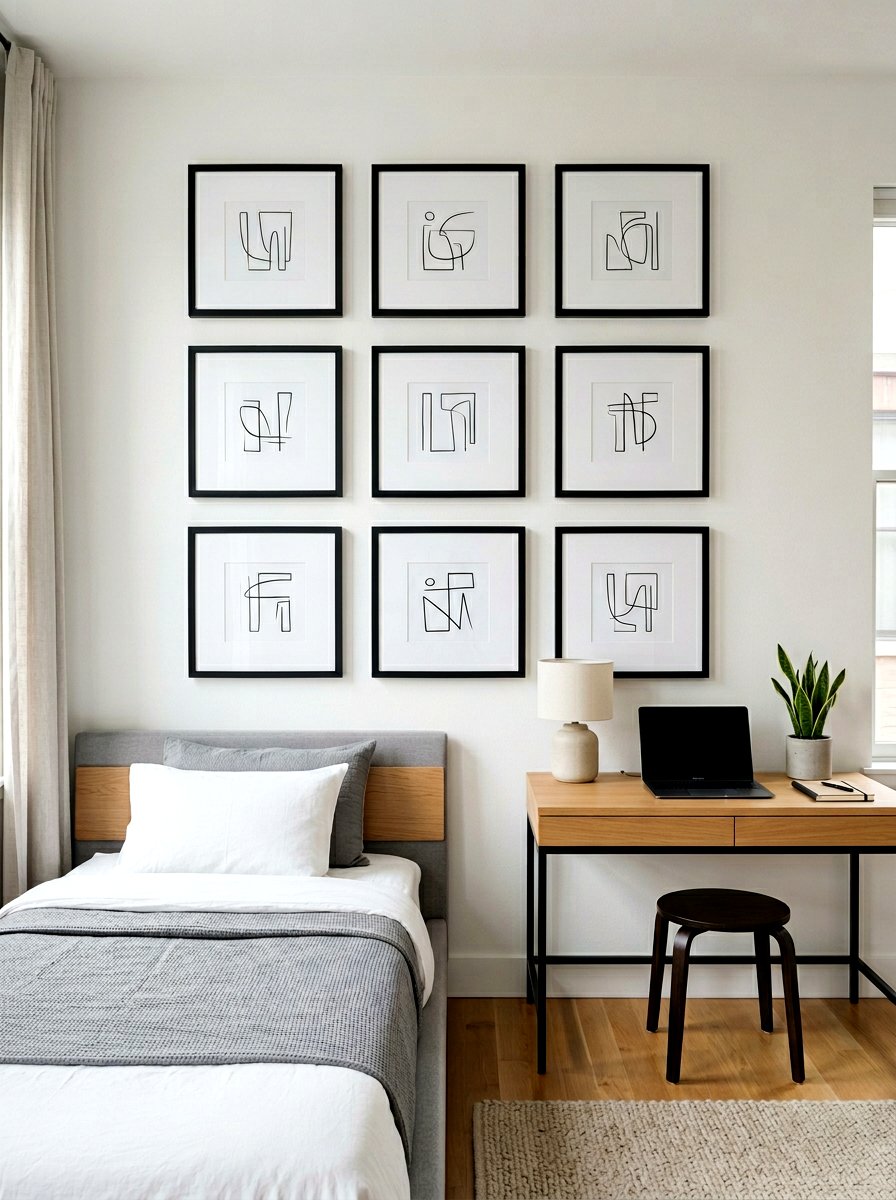 Symmetrical Minimalist Gallery Wall - 30 minimalist teen room ideas