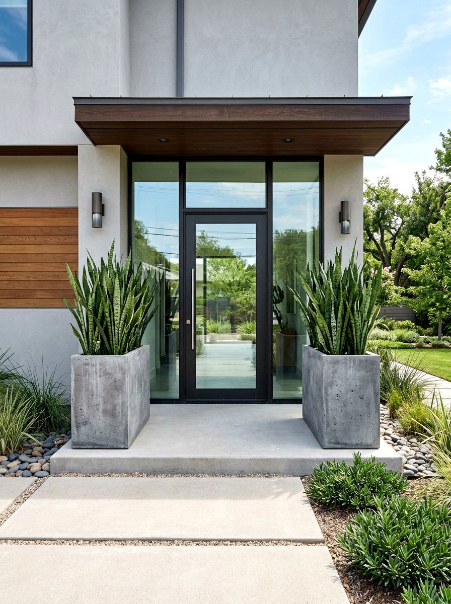 Symmetrical Modern Concrete Planter Setting - 30 symmetrical front yard ideas