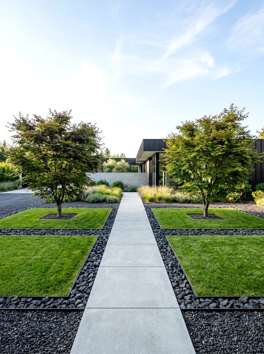 Symmetrical Modern Minimalist Landscape - 30 symmetrical front yard ideas