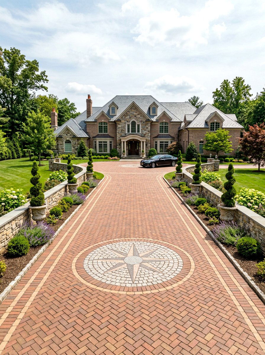 Symmetrical Paver Driveway Setting - 30 symmetrical front yard ideas