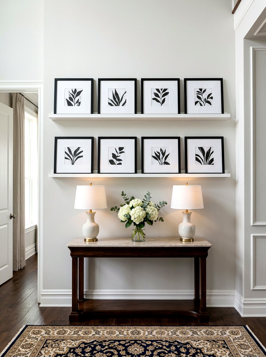 Symmetrical Picture Ledge - 30 gallery ledge wall ideas