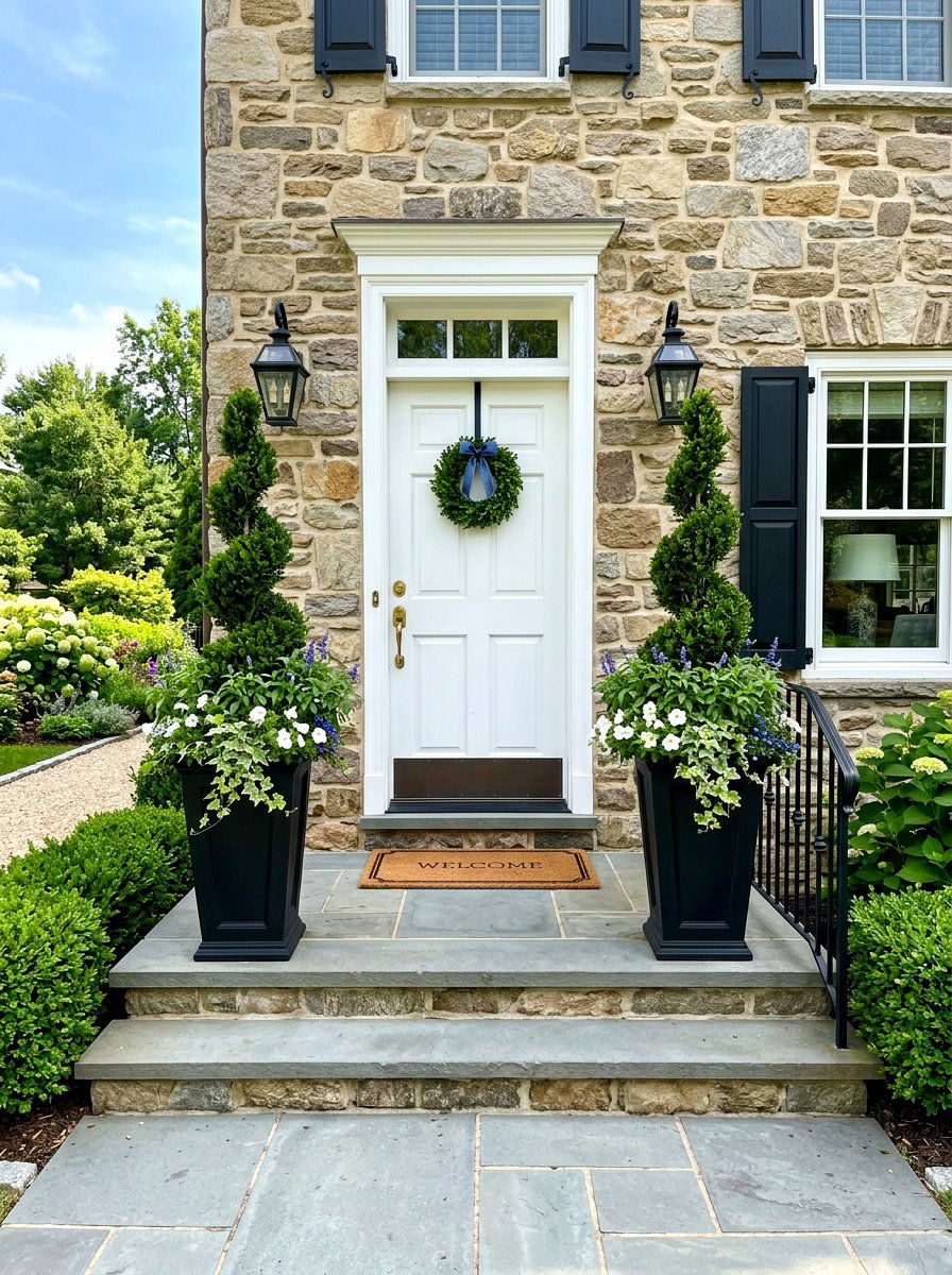 Symmetrical Planter Arrangement For Stoop - 30 townhouse stoop ideas