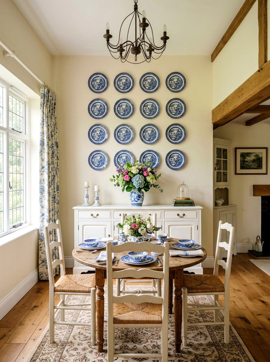 Symmetrical Plate Display - 30 dining room wall art ideas